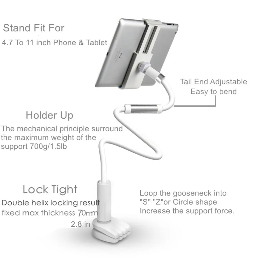 Desktop Phone Tablet Stands 130cm Tablet Holder Adjustable Mount For Tablet 4.0 To 11 inch Bed Tablet PC Stand Metal Support