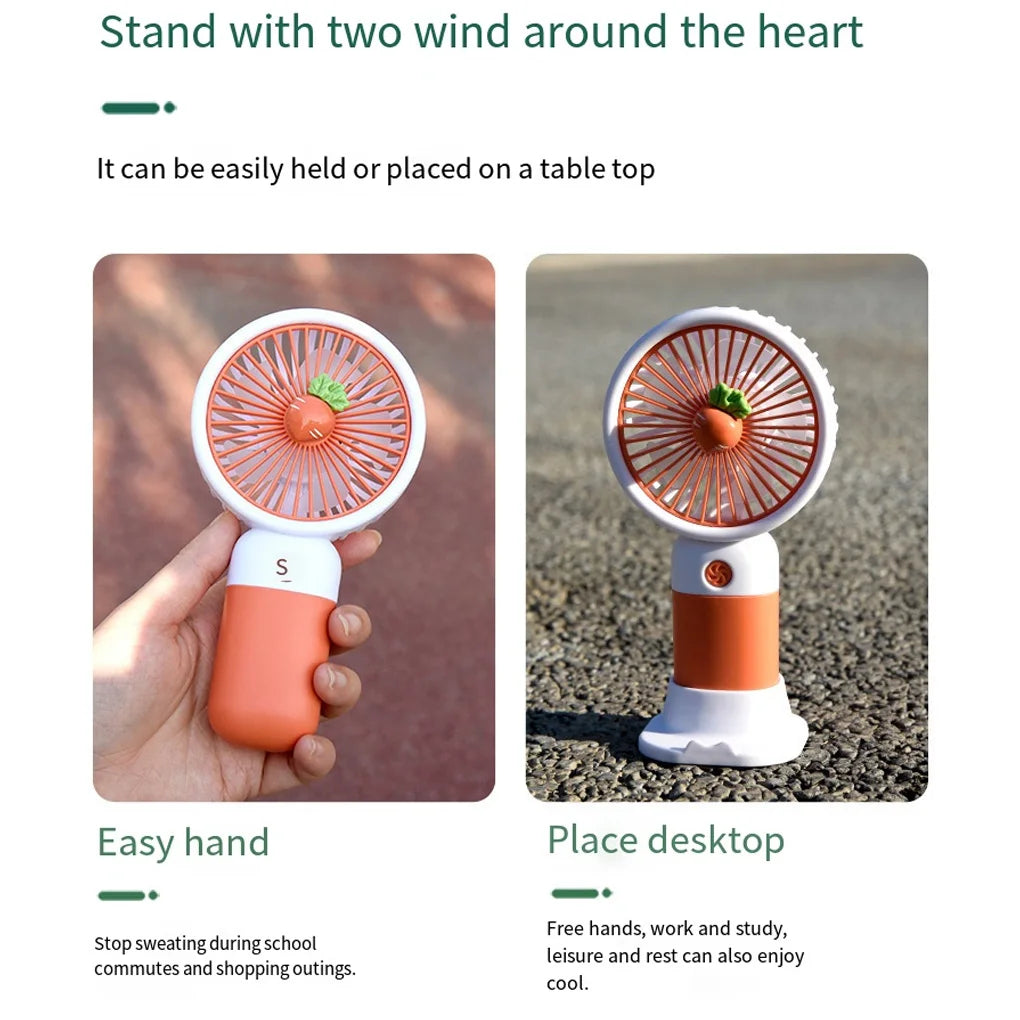 Handheld Fan Adjustable USB Summer Personal Quiet Cooler Button Control Work Indoor Outdoor Cooling Device Carrot