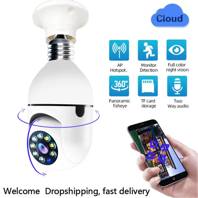 E27 Bulb Wifi Surveillance Camera 4x Digital Full Color Automatic Body Tracking IP Wifi Camera HD Night Vision Baby Monitor